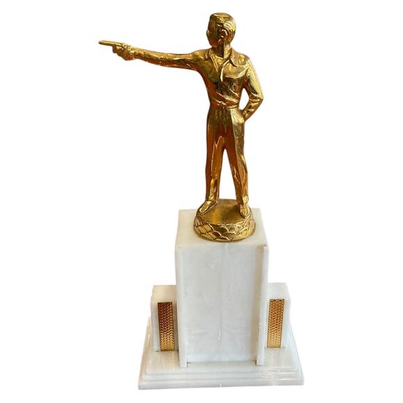 Vintage Male Shooting Trophy Gold Marksman on White Art Deco Plastic Base - Picture 1 of 7